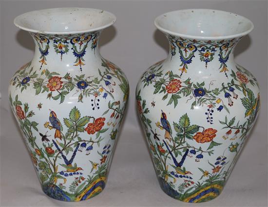 A pair of French faience baluster vases, 19th century, 32.5cm